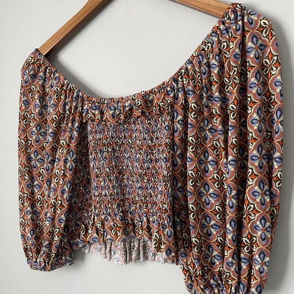 Urban Outfitters Smocked Crop Top Patterned Flowy Bohemian Women's Medium - Picture 4 of 9